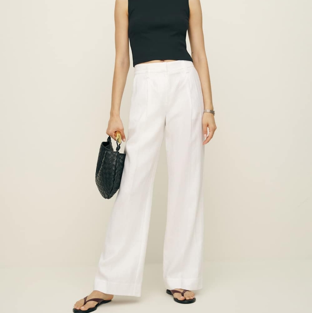 Reformation Alex Linen Mid Rise Cropped Pant